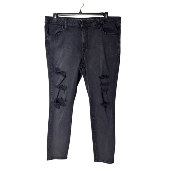 American Eagle Super Super Stretch Jeans Jeggings Size 18 Black Distressed - Picture 1 of 7